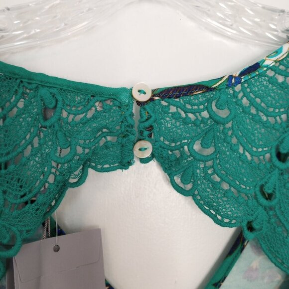 Daniel Rainn Fantine Green Floral Crochet Sleeveless Top - Picture 6 of 8